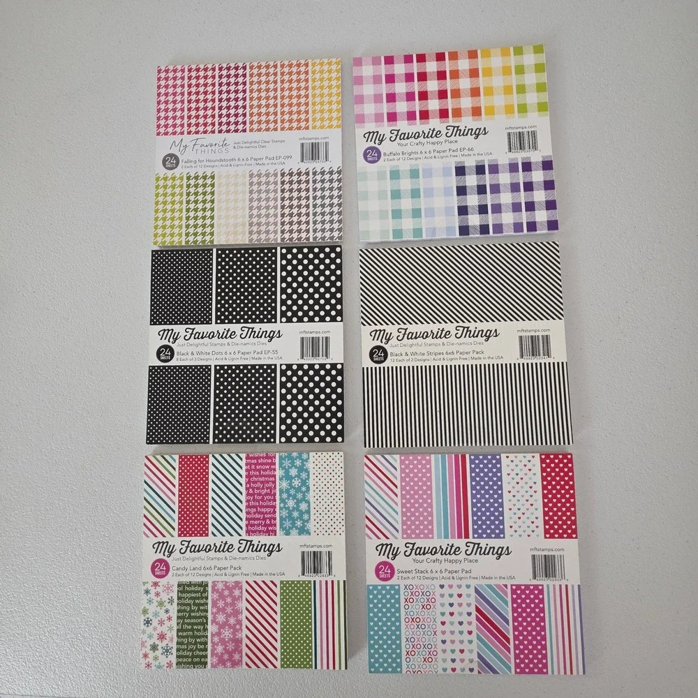 NEW My Favorite Things 6x6 Paper Pad Lot of 6 Multi Patterns Dots Stripes Crafts